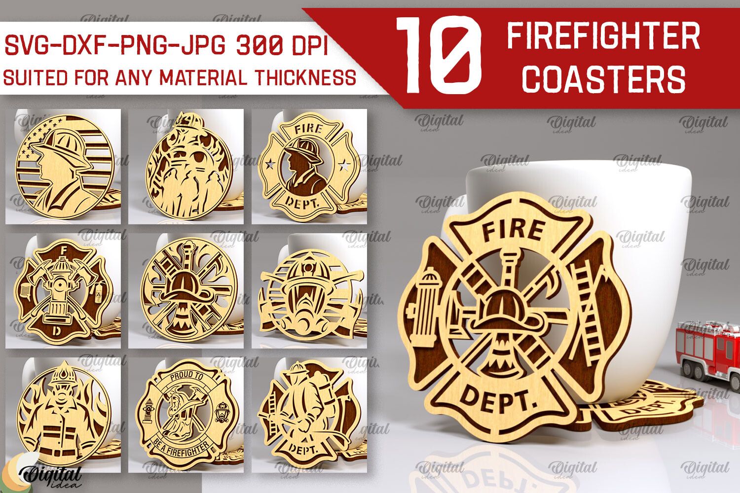 Firefighter Coasters Laser Cut Bundle