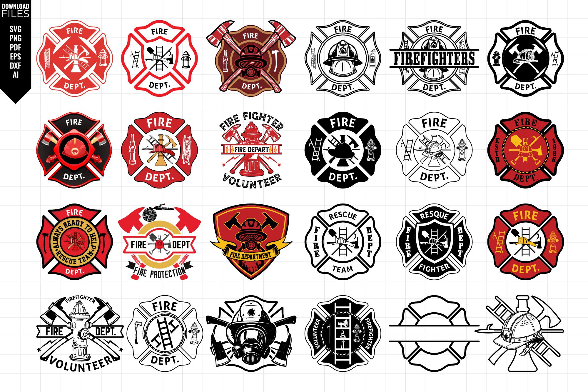 24 Fire Department SVG Firefighter SVG