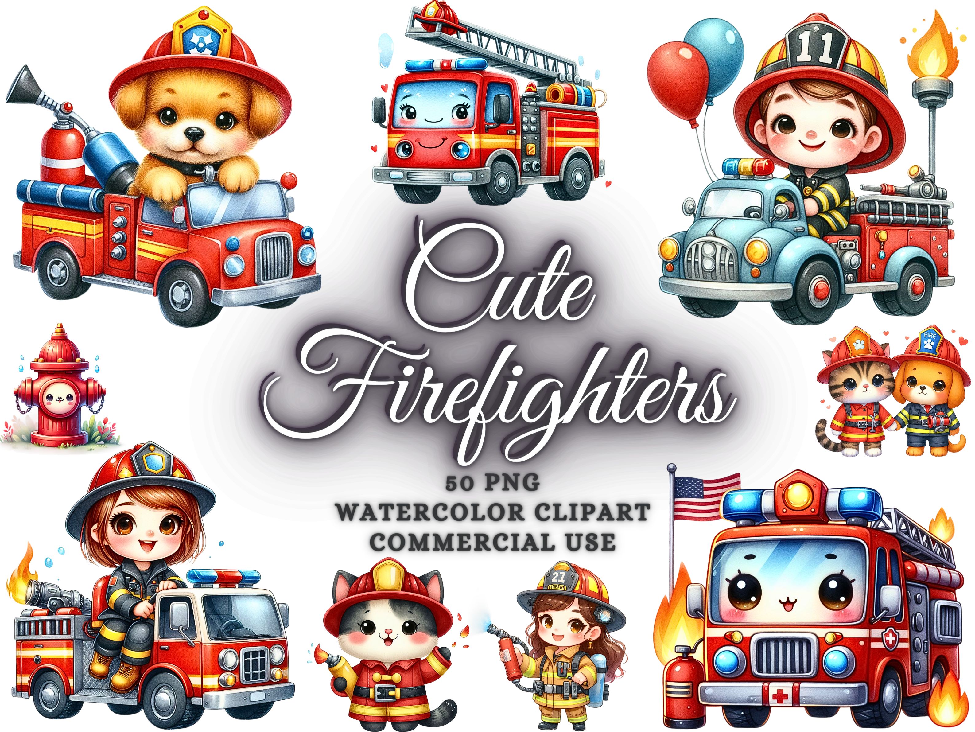 Cute Firefighters Clipart Fire Truck Png
