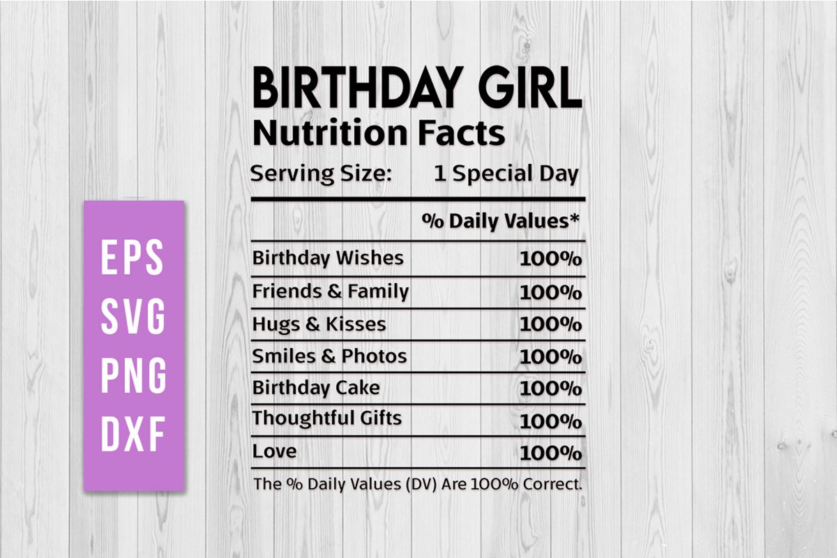 Birthday Girl Nutrition Facts Svg