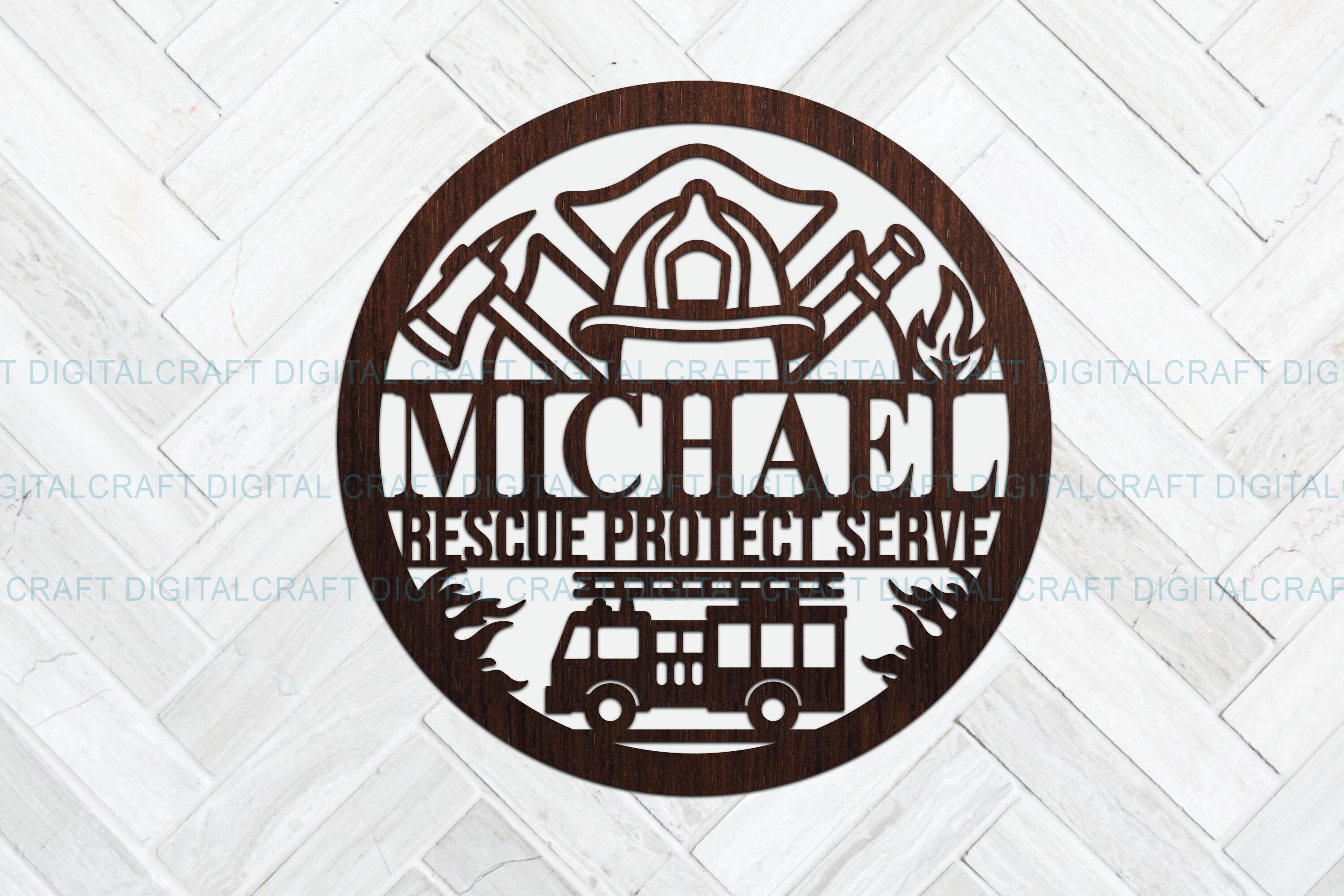 Fire Fighter Name Round Sign SVG Laser